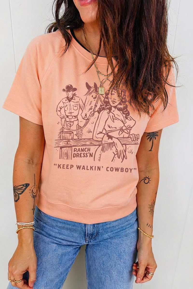 Western Cowboy Graphic Tee Vintage Rodeo Print Top