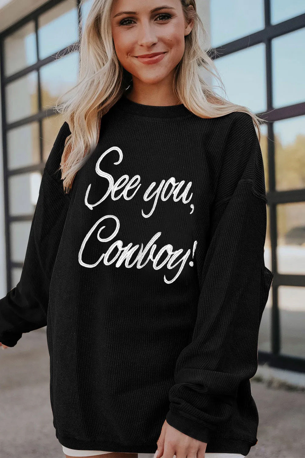 Western Cowboy Quote Letter Graphic Oversized Sweatshirt