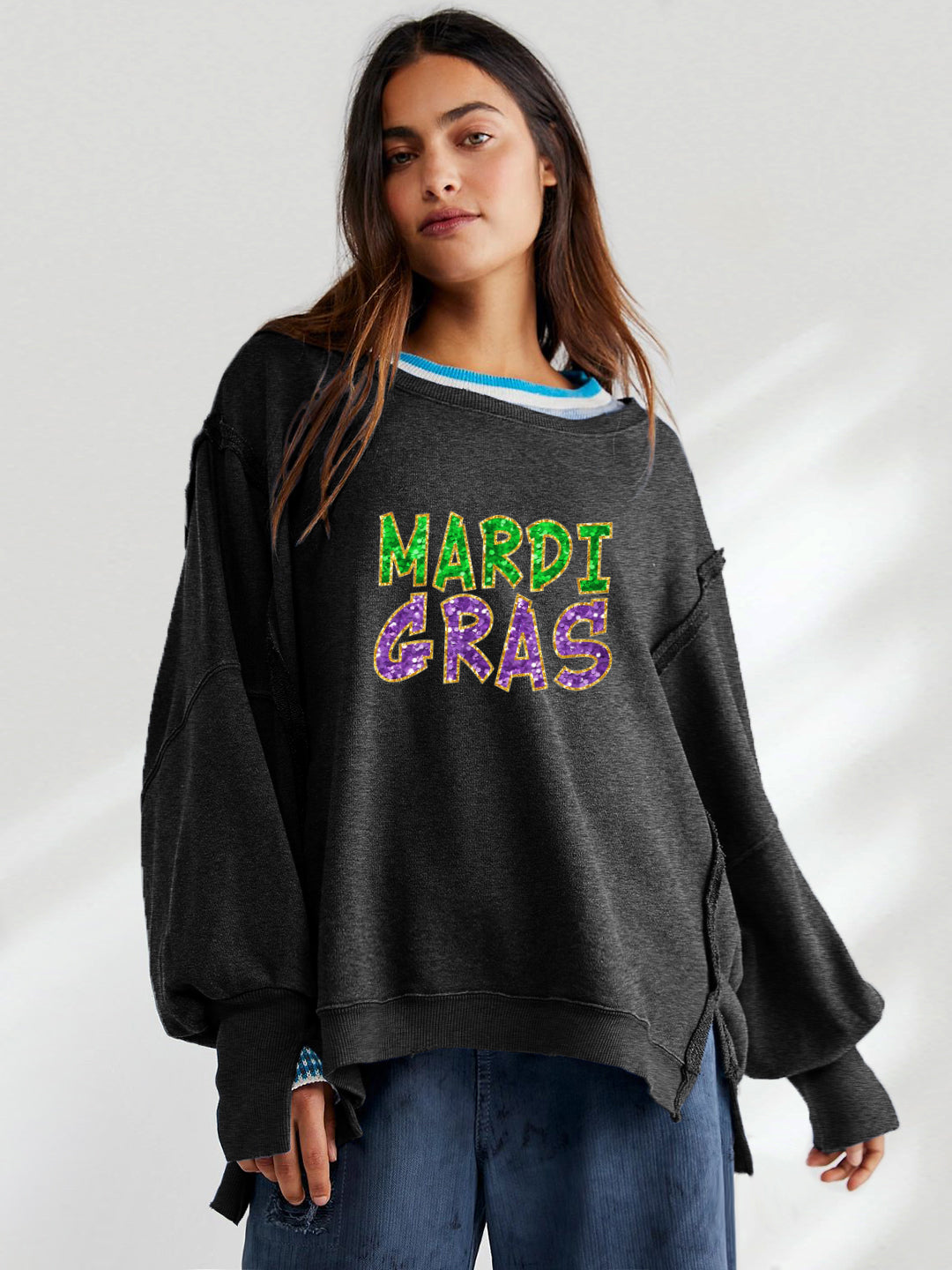 Mardi Gras Sparkle Letter Graphic Pullover