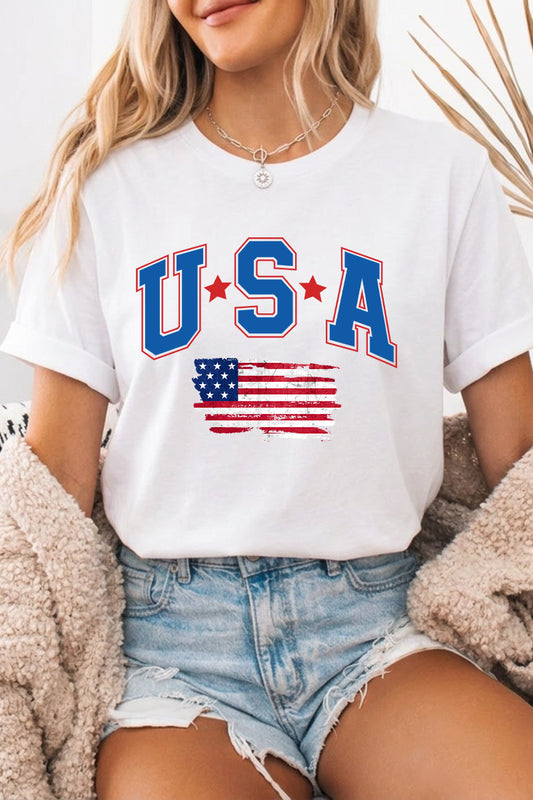 July 4th USA Sequin Flag Graphic T Shirt Women