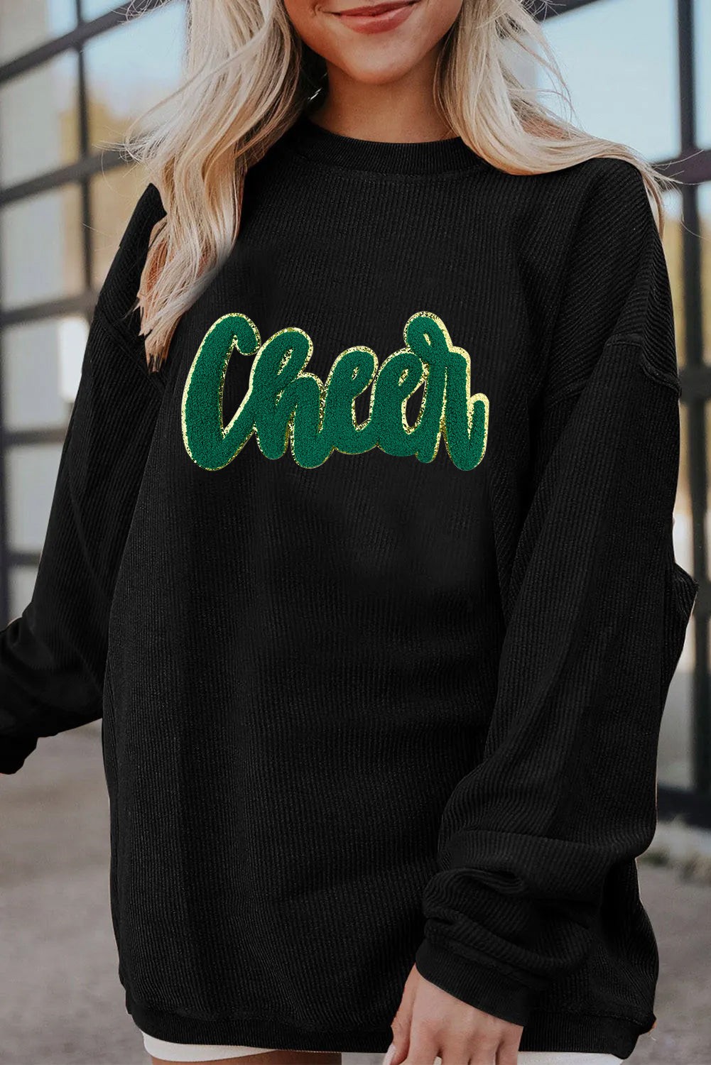Saint Patrick’s Day Green Sequin Cheer Graphic Sweatshirt