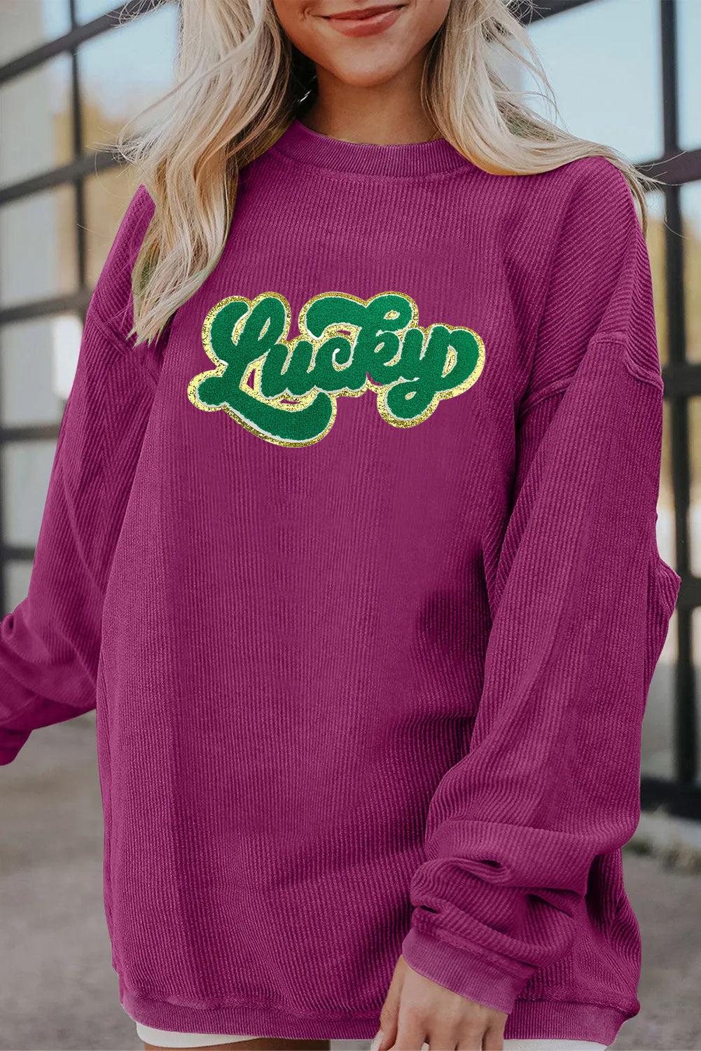 Saint Patrick's Day Lucky Graphic Oversized Waffle Pullover