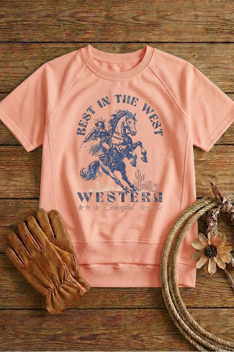 Western Horse Graphic Sweat Tee Casual Loose Cowgirl Top