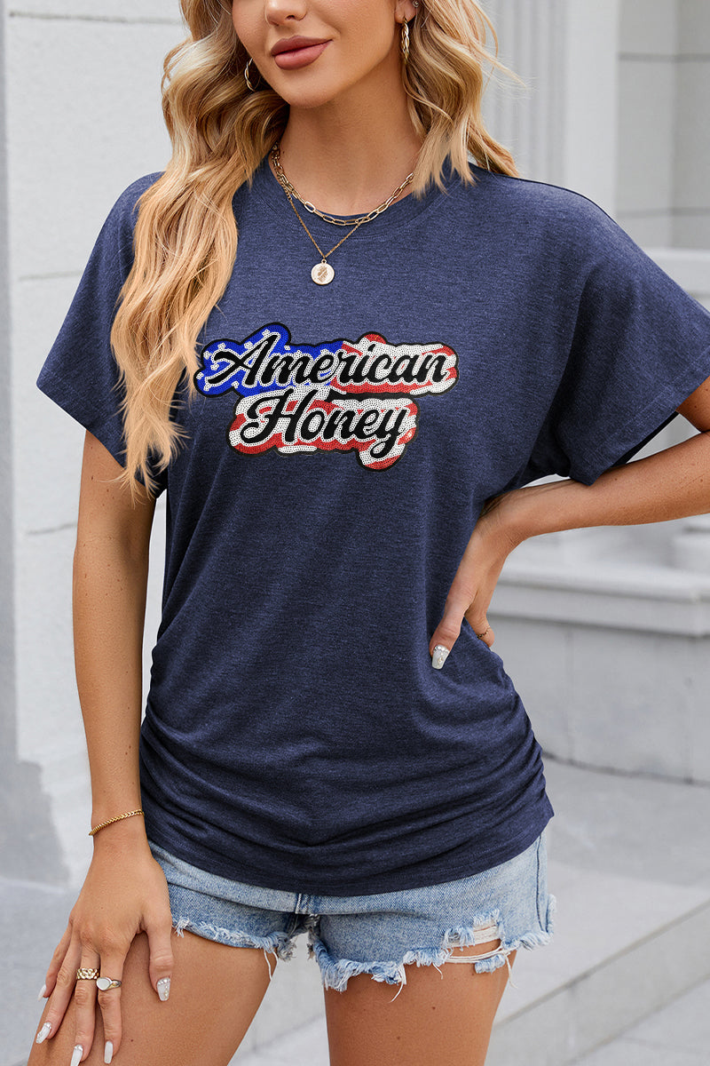American Honey Letter Graphic 4th of July Patriotic Tee