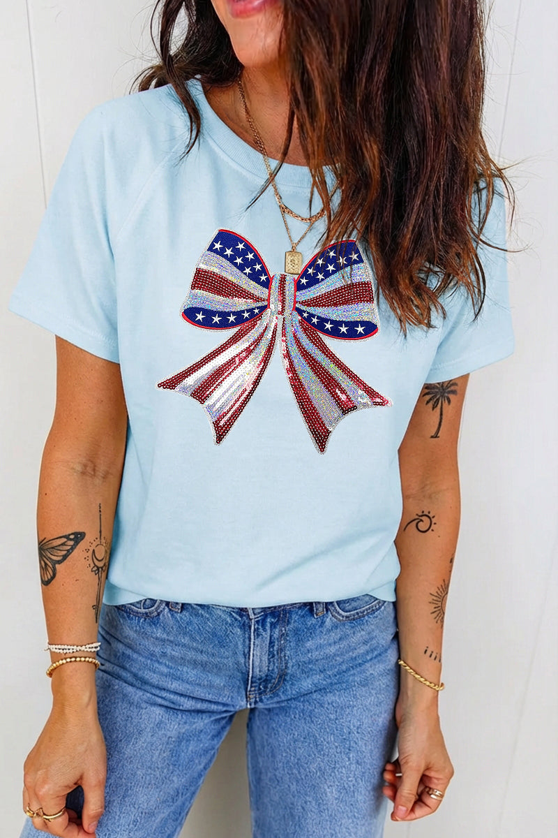 Independence Day Patriotic Bow Graphic Tee Top