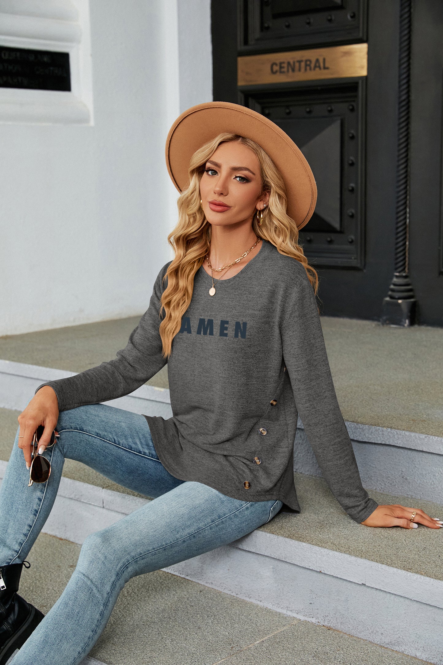 Easter Faith Graphic Long Sleeve Casual T Shirt