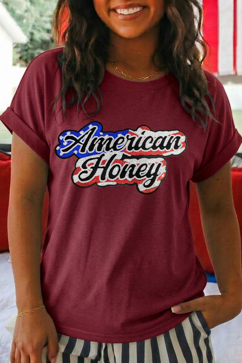 American Honey Patriotic Graphic T Shirt Women