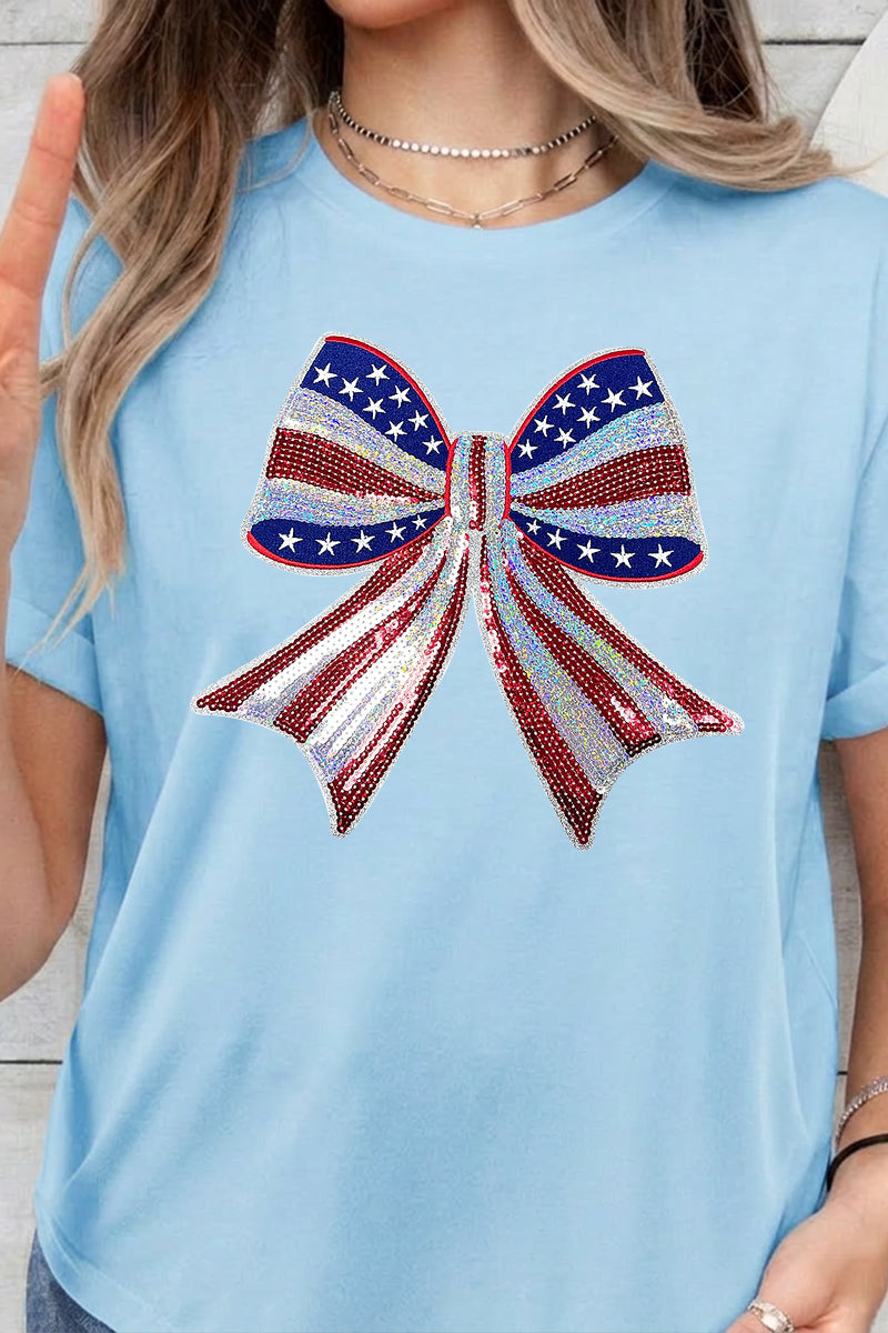 4th of July American Flag Bow Graphic Tee