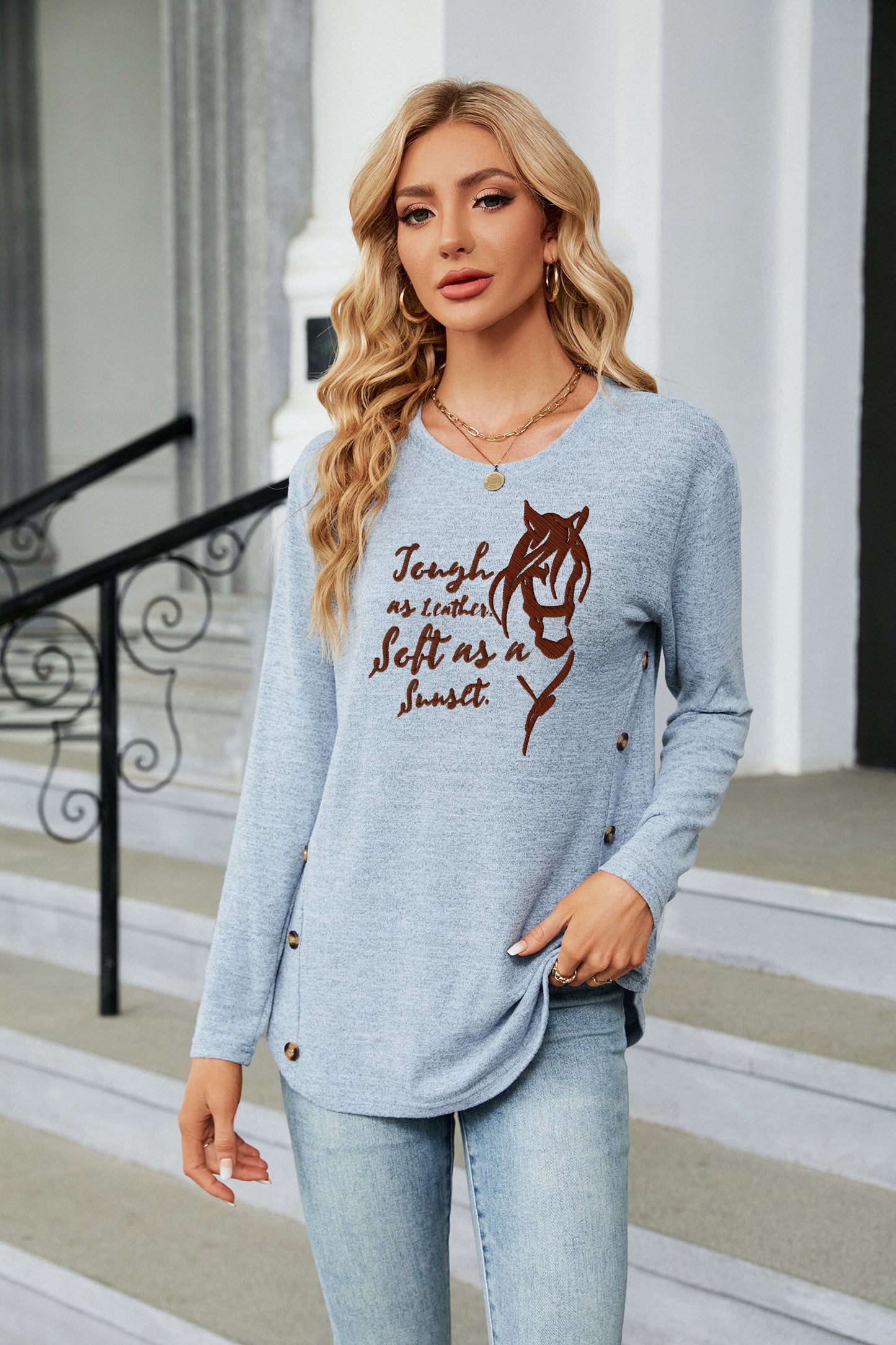 Western Cowgirl Letter Graphic Casual Tee