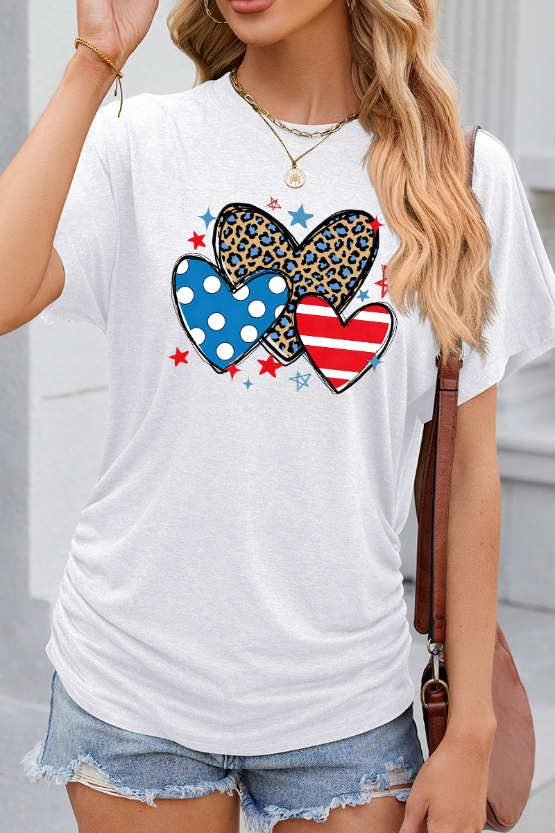 Leopard Heart USA Flag Graphic Casual Summer Tee