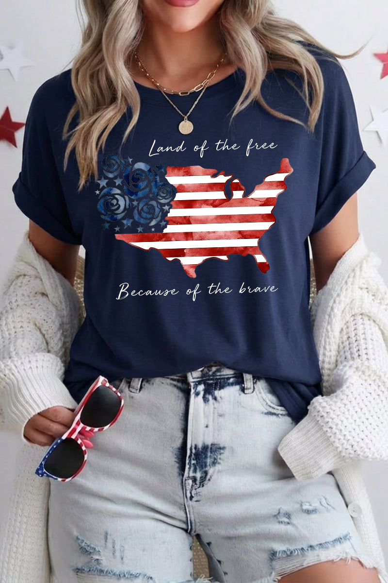 Women 4th of July USA Map Graphic T Shirt