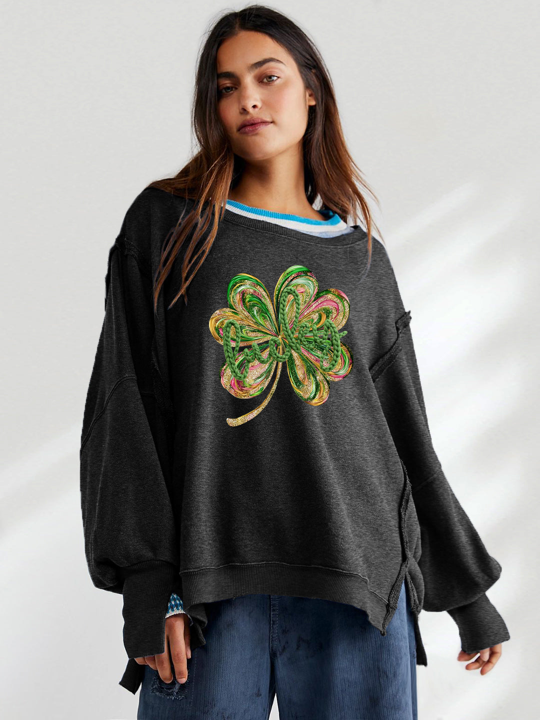 Saint Patrick’s Day Sequin Shamrock Graphic Sweatshirt