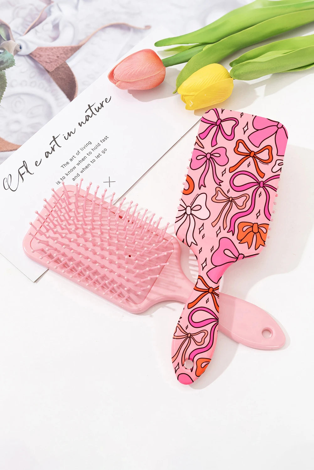 Peach Blossom Starry Ribbon Bow Print Air Cushion Comb