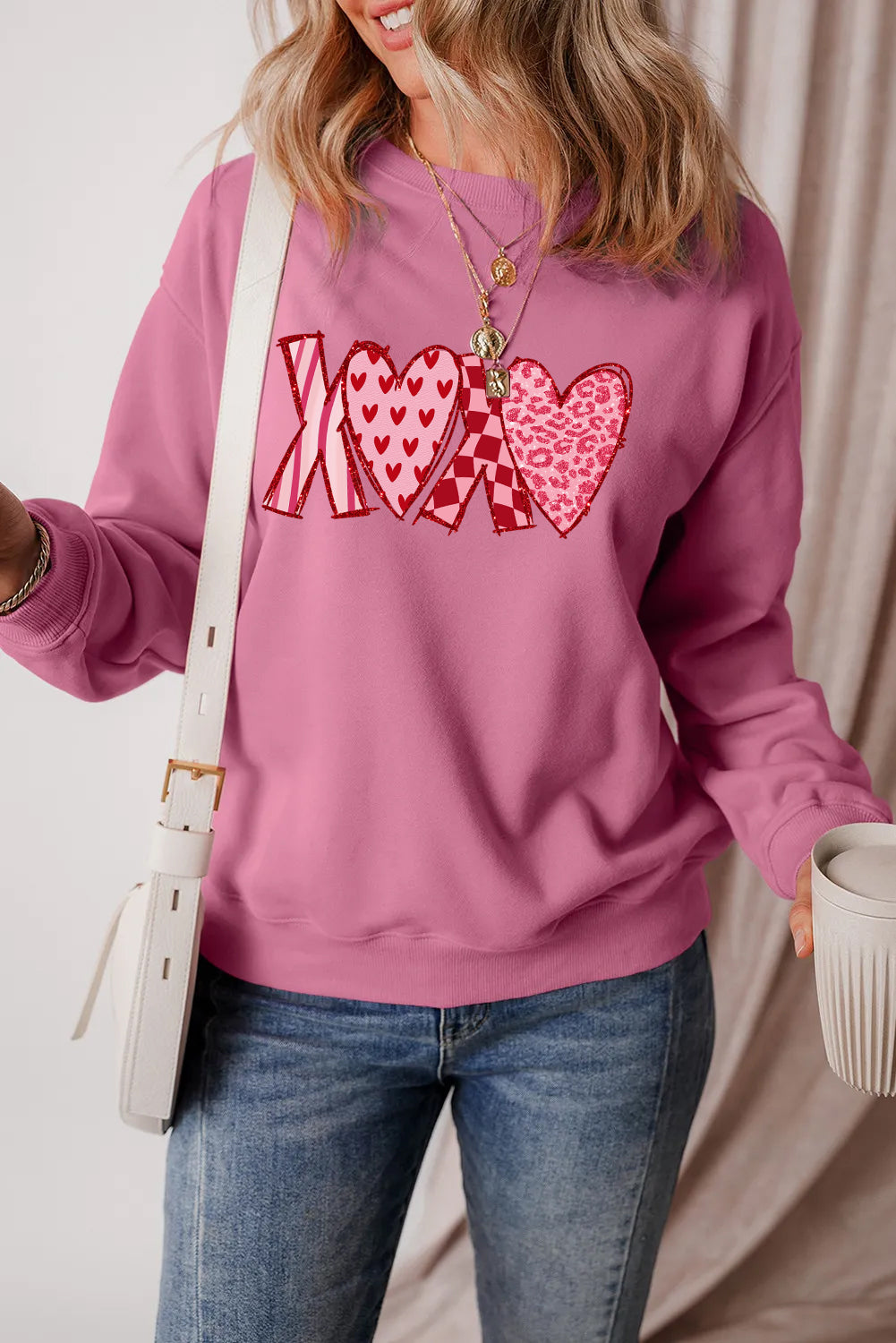 Valentine’s Day XOXO Patchwork Heart Graphic Sweatshirt