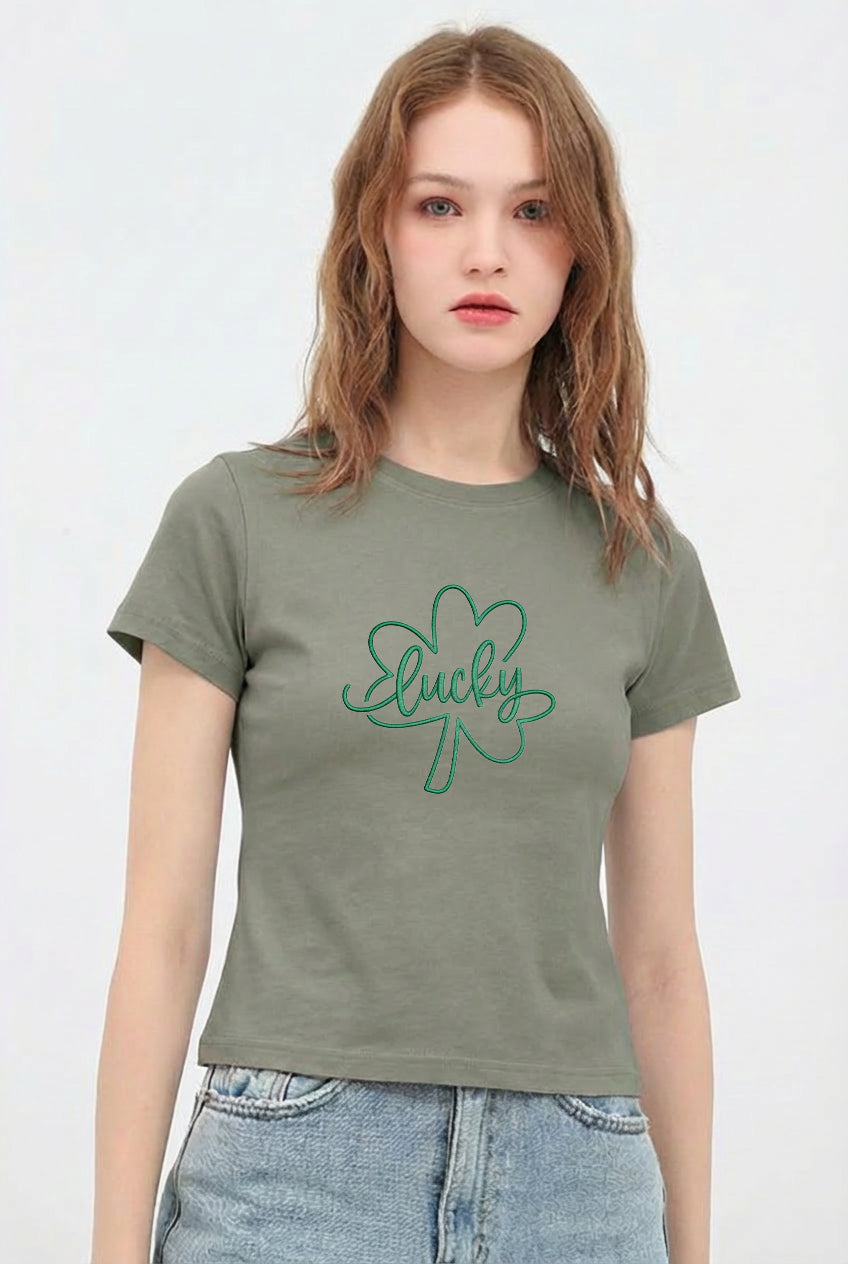 St Patricks Day Lucky Shamrock Crop T-Shirt