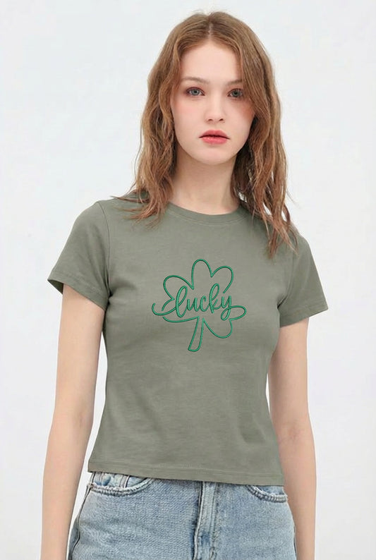 St Patricks Day Lucky Shamrock Crop T-Shirt