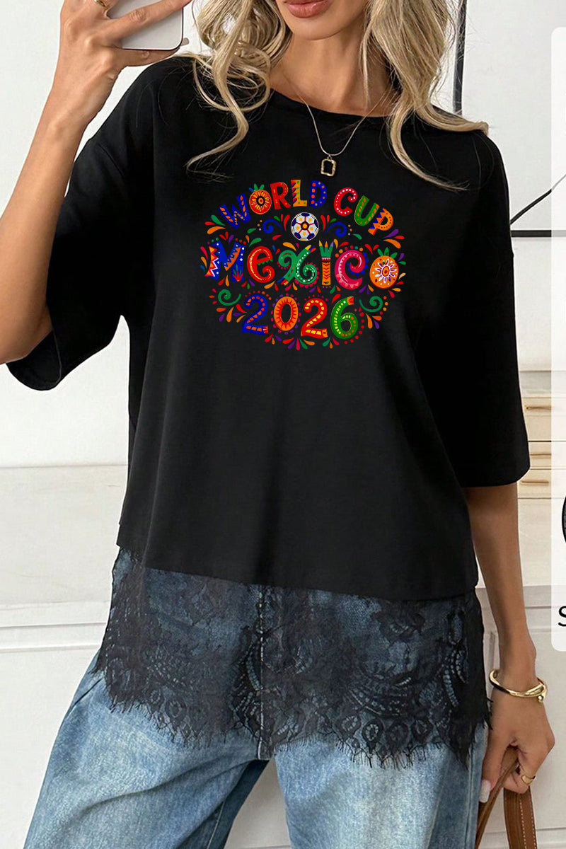 Mexico World Cup 2026 Graphic Lace Hem Oversized T Shirt