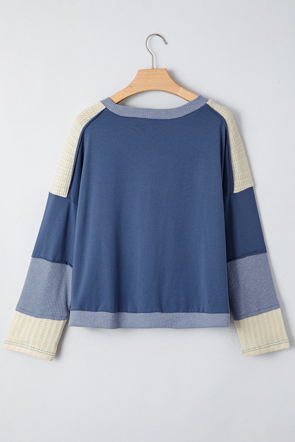 Dark Blue Contrast Knitted Colorblock Star Patchwork Oversize Long Sleeve Top