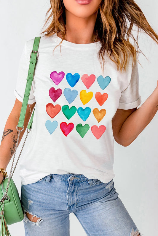 Heart Shaped Print Crew Neck T Shirt