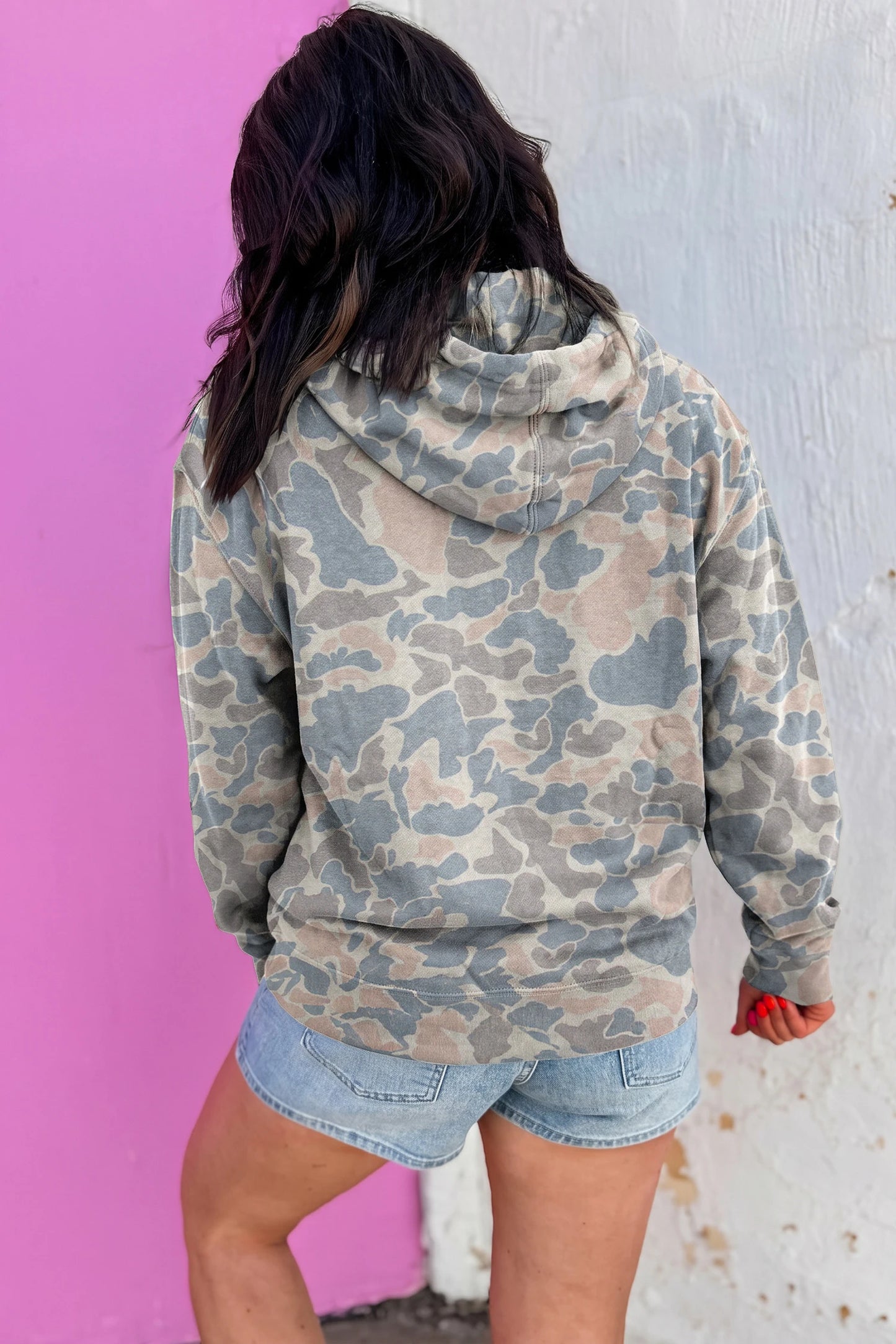 Retro Camouflage Jesus Loves You Print Relaxed Hoodie