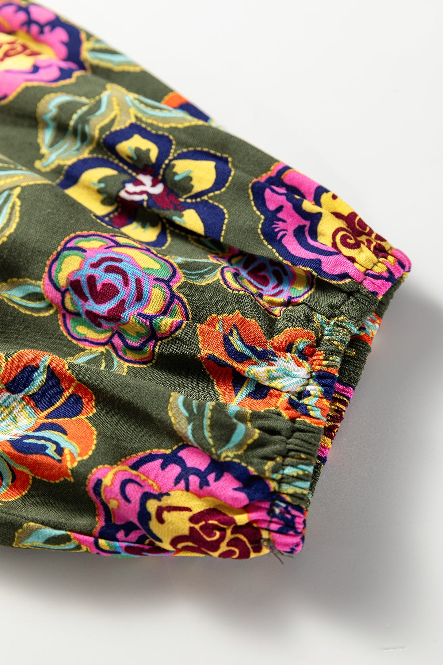 Green Plus Size Floral Print Collared V Neck Loose Mini Dress