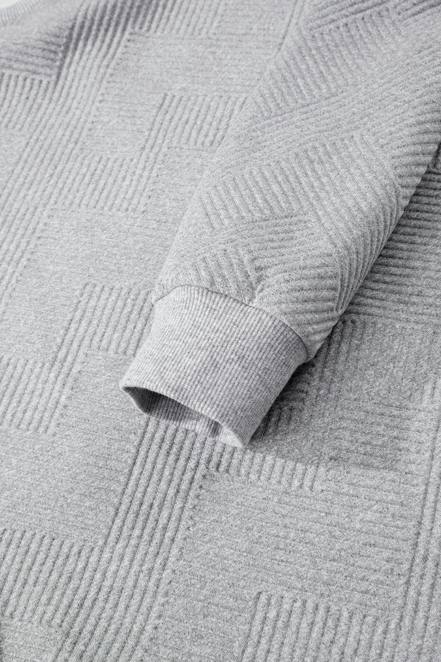 Medium Grey Trendy Textured Half Zip Loose Sweatshirt