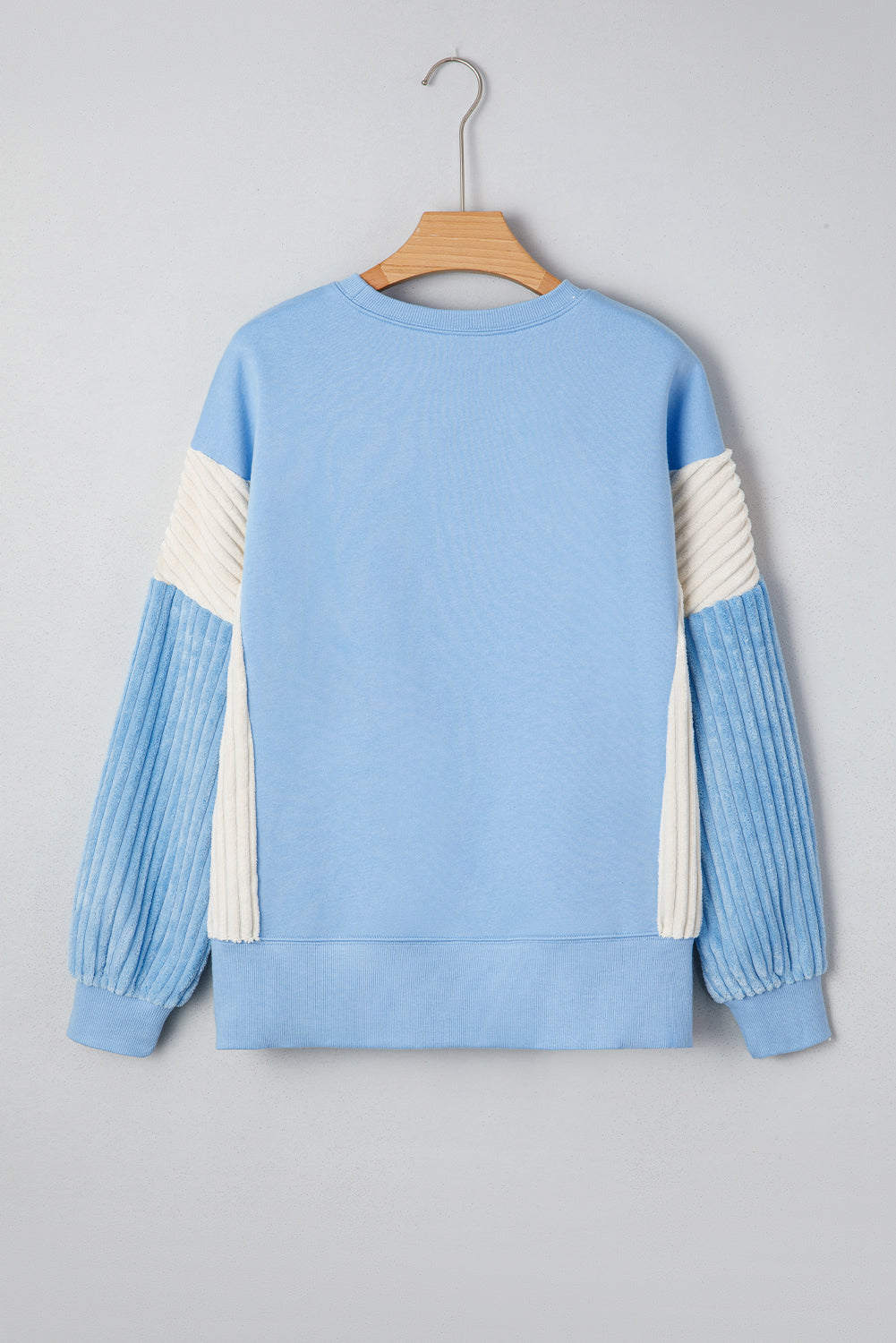 Beau Blue Sequin Nutcracker Textured Sleeve Patchwork Color Block Sweatshirt
