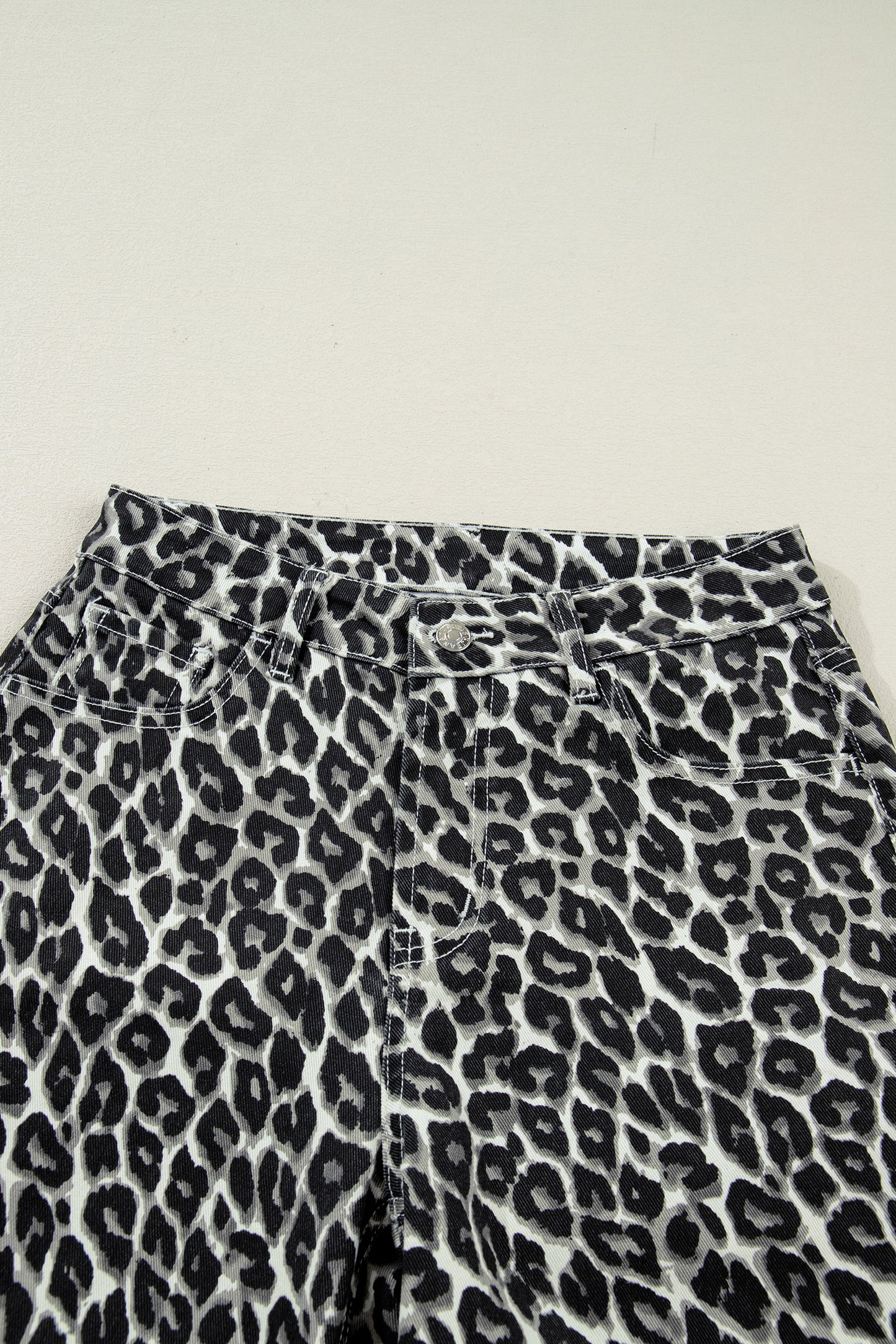 Black Leopard Print Barrel Jeans