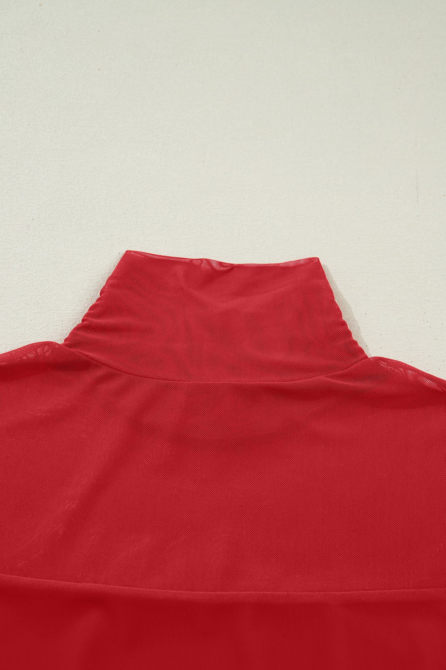 Coffee Sheer Mesh Patchwork High Neck Long Sleeve Top