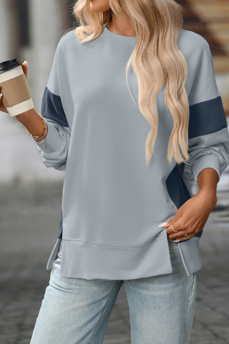Colorblock Crewneck Long Sleeve Pullover Sweatshirt Women