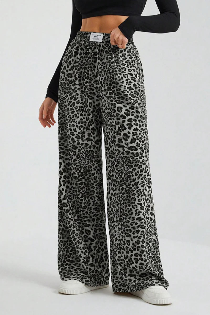 Leopard Wide Leg Elastic Waist Pants
