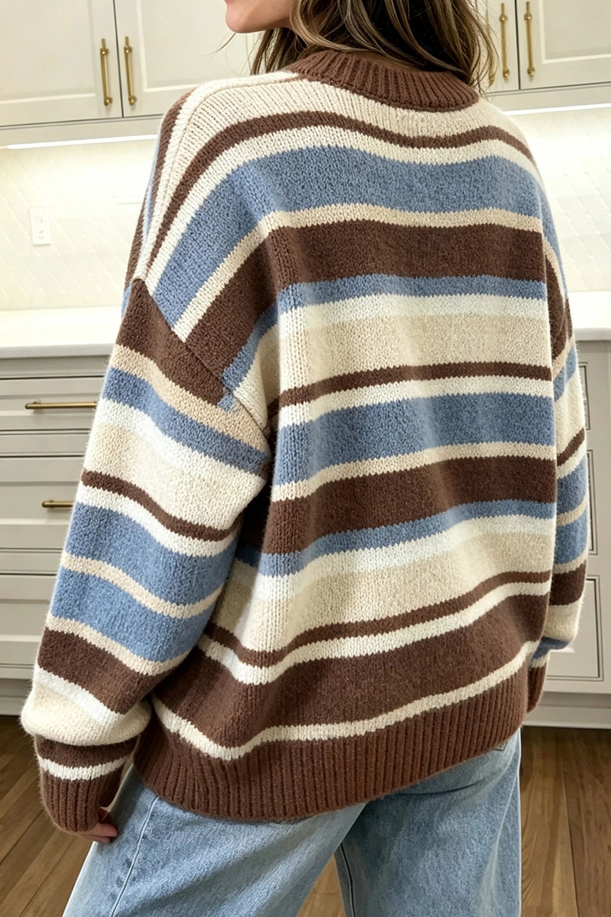 Orange Stripe Dropped Shoulder Loose Pullover Sweater
