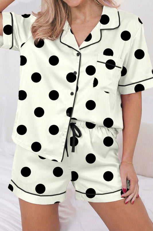 Polka Dot Satin Pajama Set Button Down Sleepwear