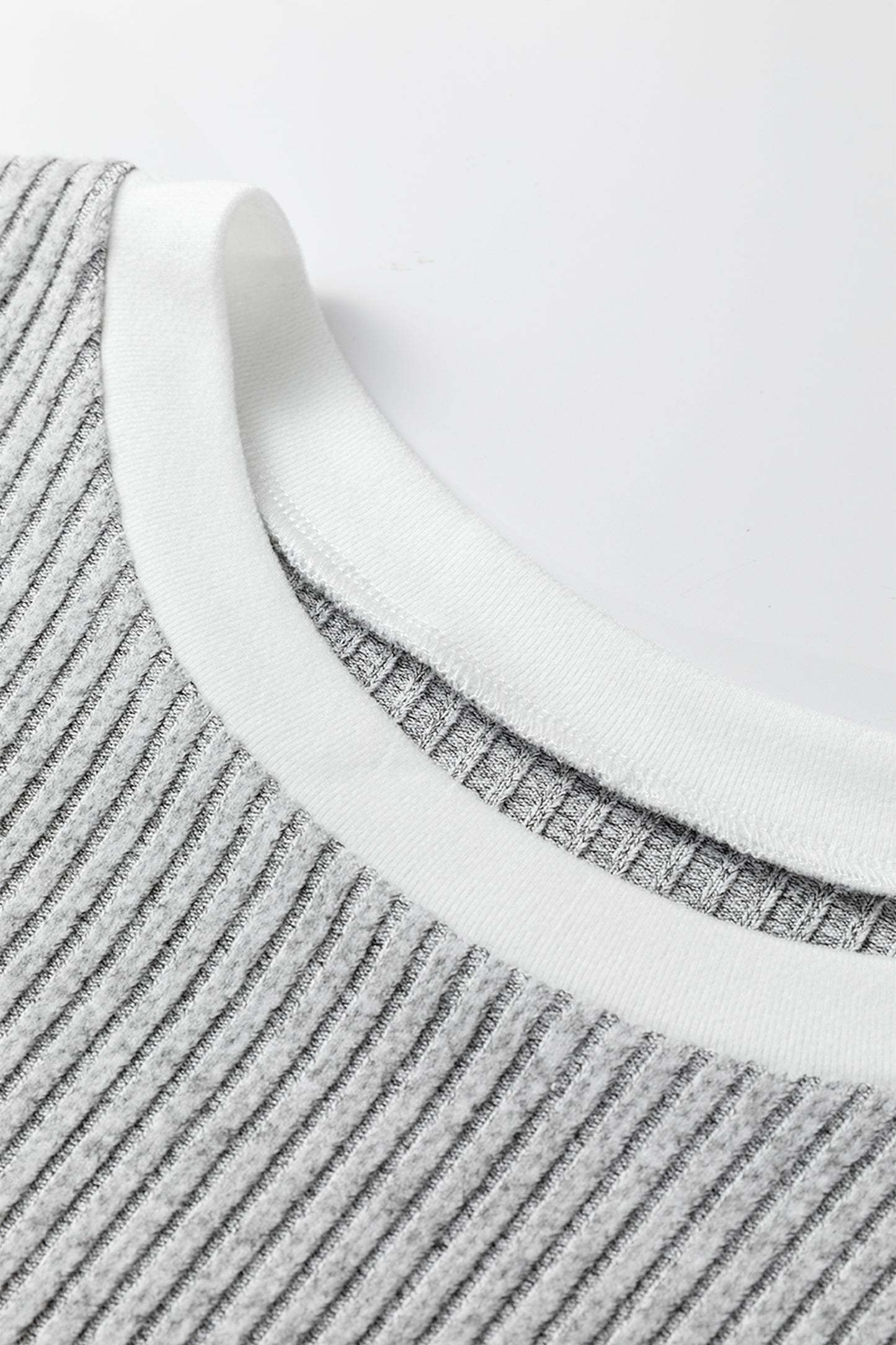 Gray Leopard Print Colorblock Patchwork Ribbed Knit Top