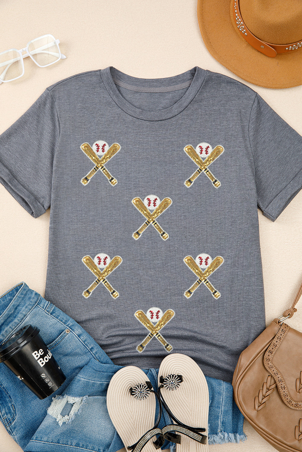 Gray Sequined Game Day Casual Tee