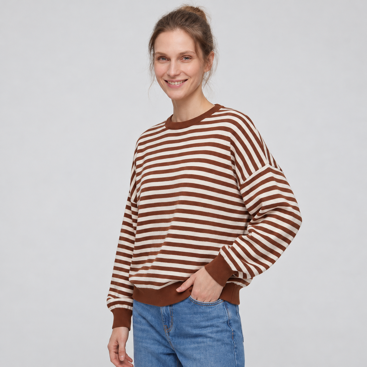 Oversized Striped Cutout Back Pullover Sweater