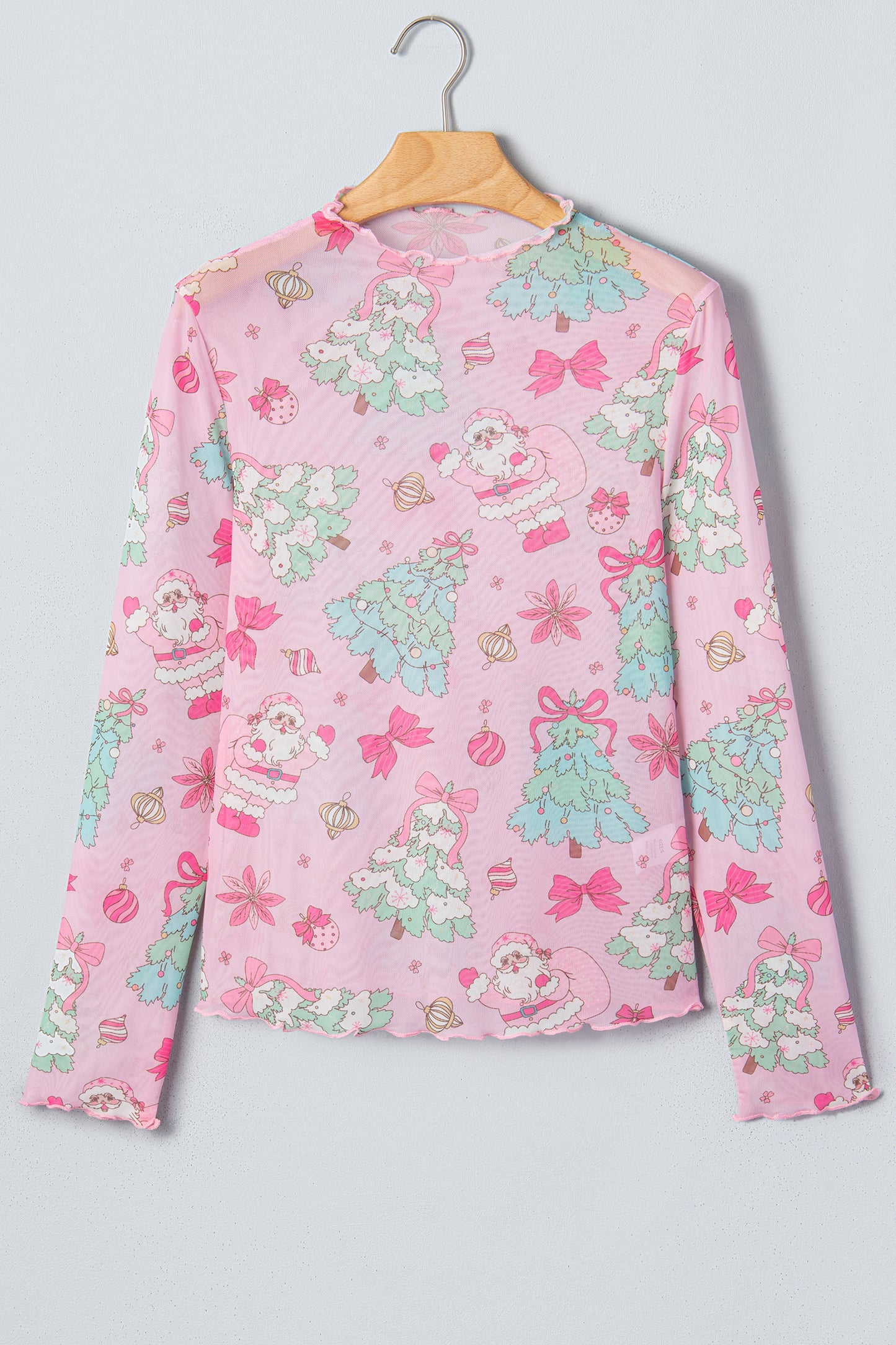 Pink Abstract Print Stand Neck Slim Fit Long Sleeve Top