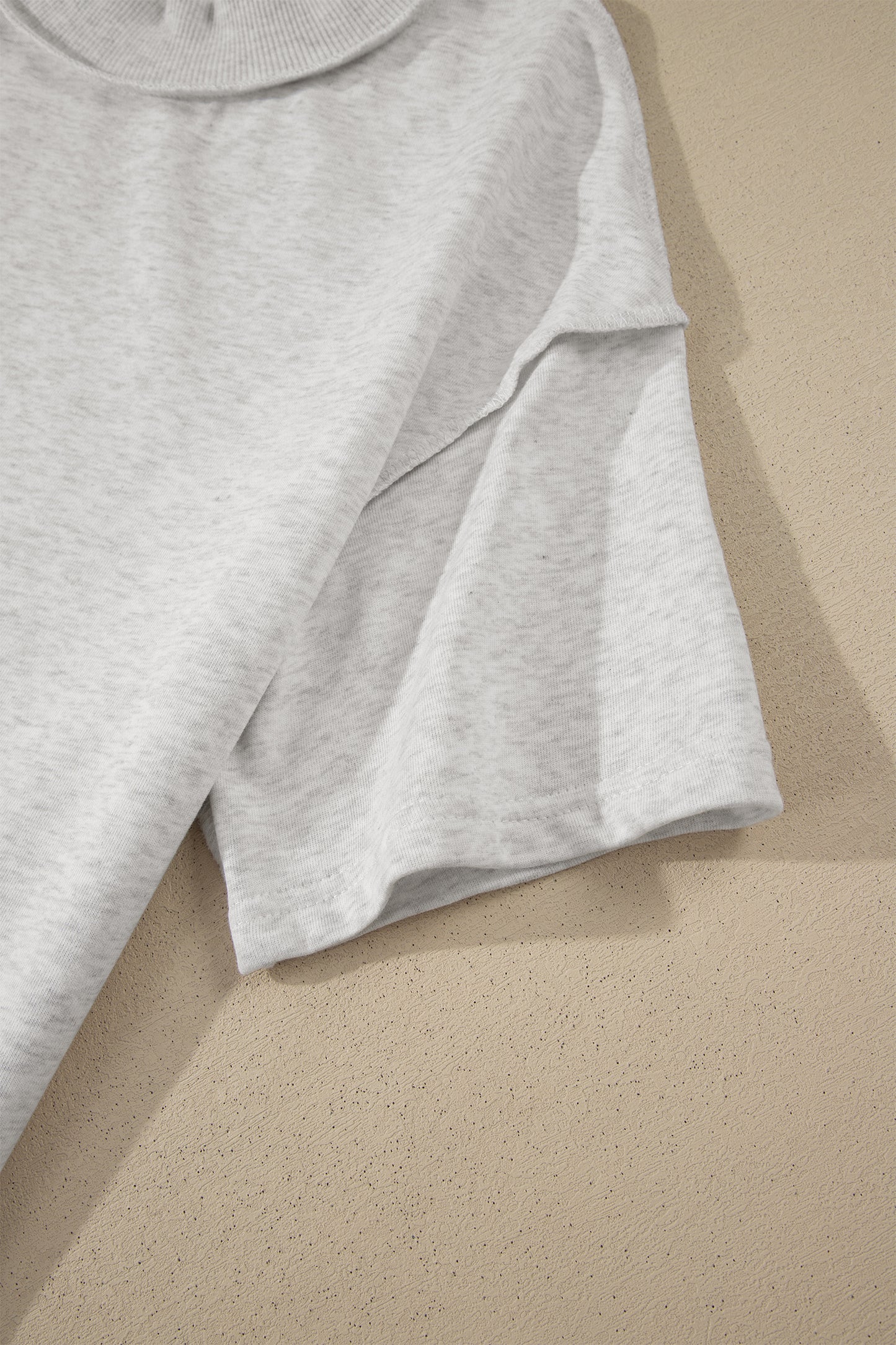 Solid Cotton Blend Tee High Neck Raw Hem Top