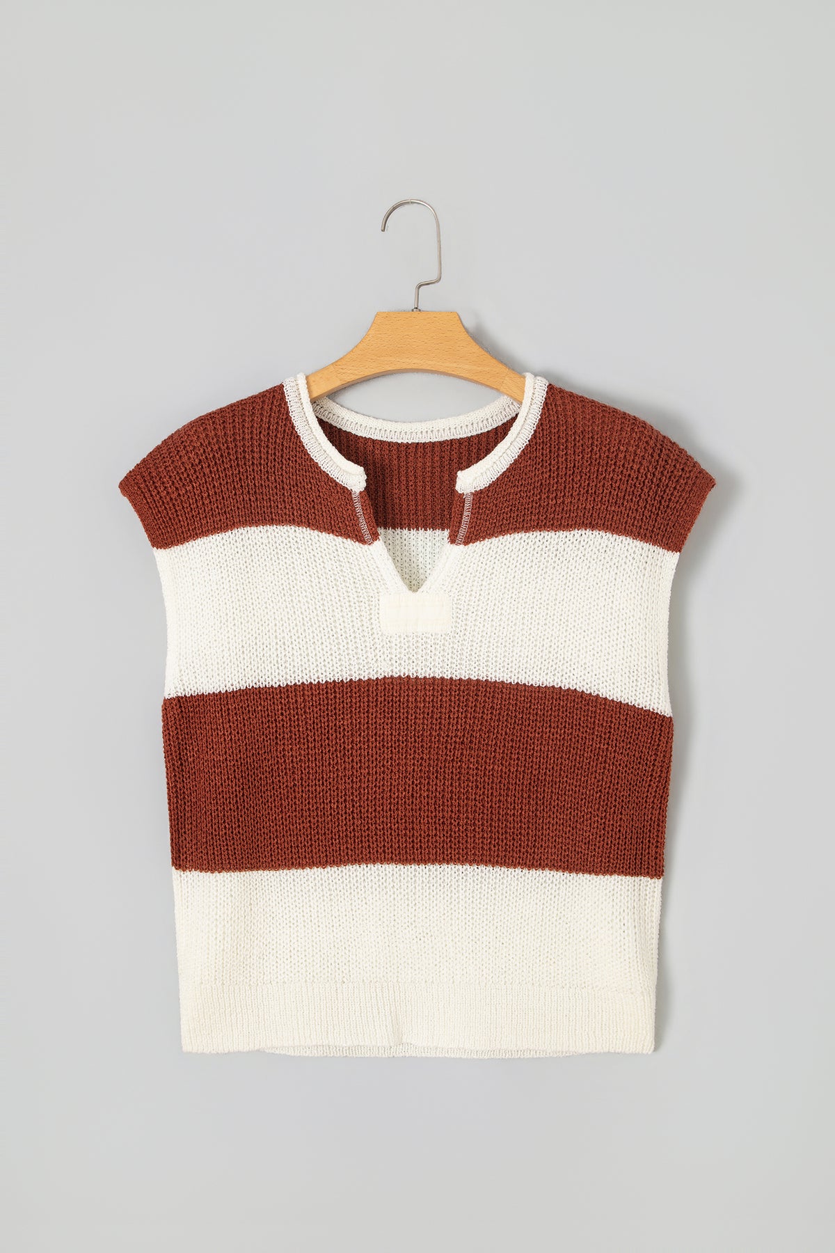 Blue Stripe Striped Colorblock Knit V Neck Short Sleeve Loose Sweater
