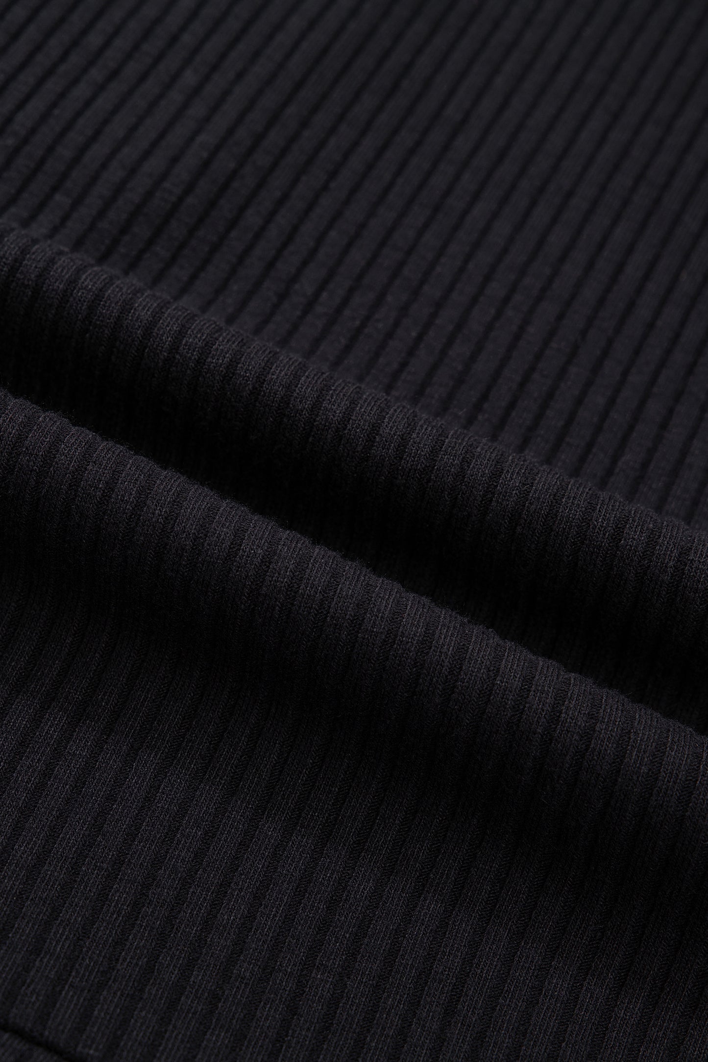 Black Ribbed Knit Contrast Denim Patchwork Hooded Long Sleeve Top