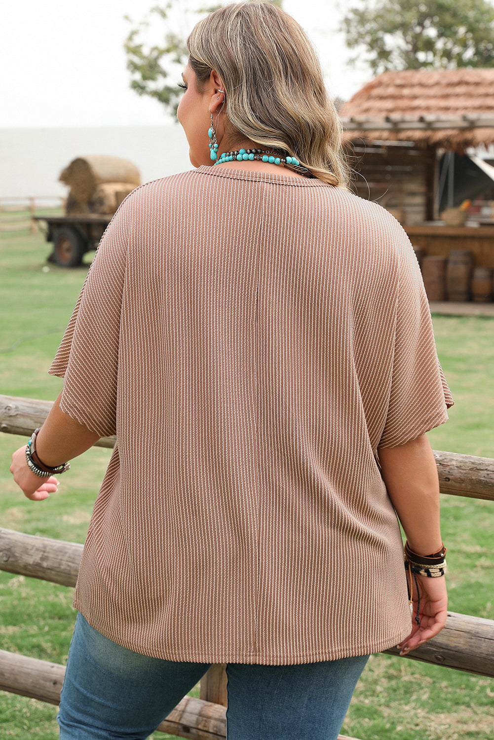 Ribbed Plus Size Crew Neck T-Shirt in Smoke Gray