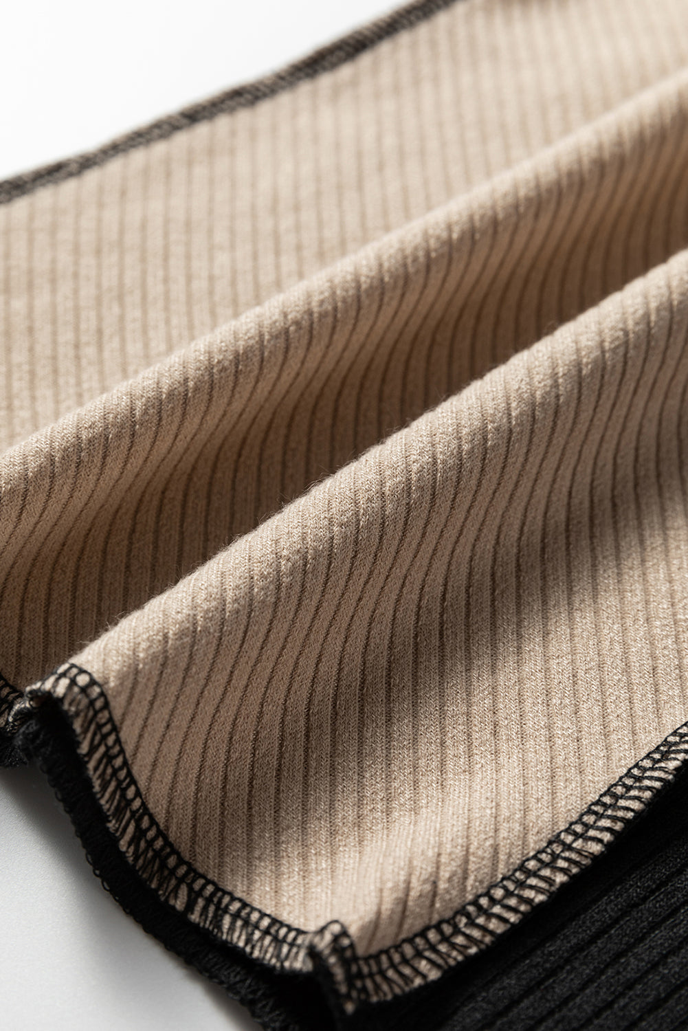 White Irregular Color Block Seaming Trim Rib Knit Top