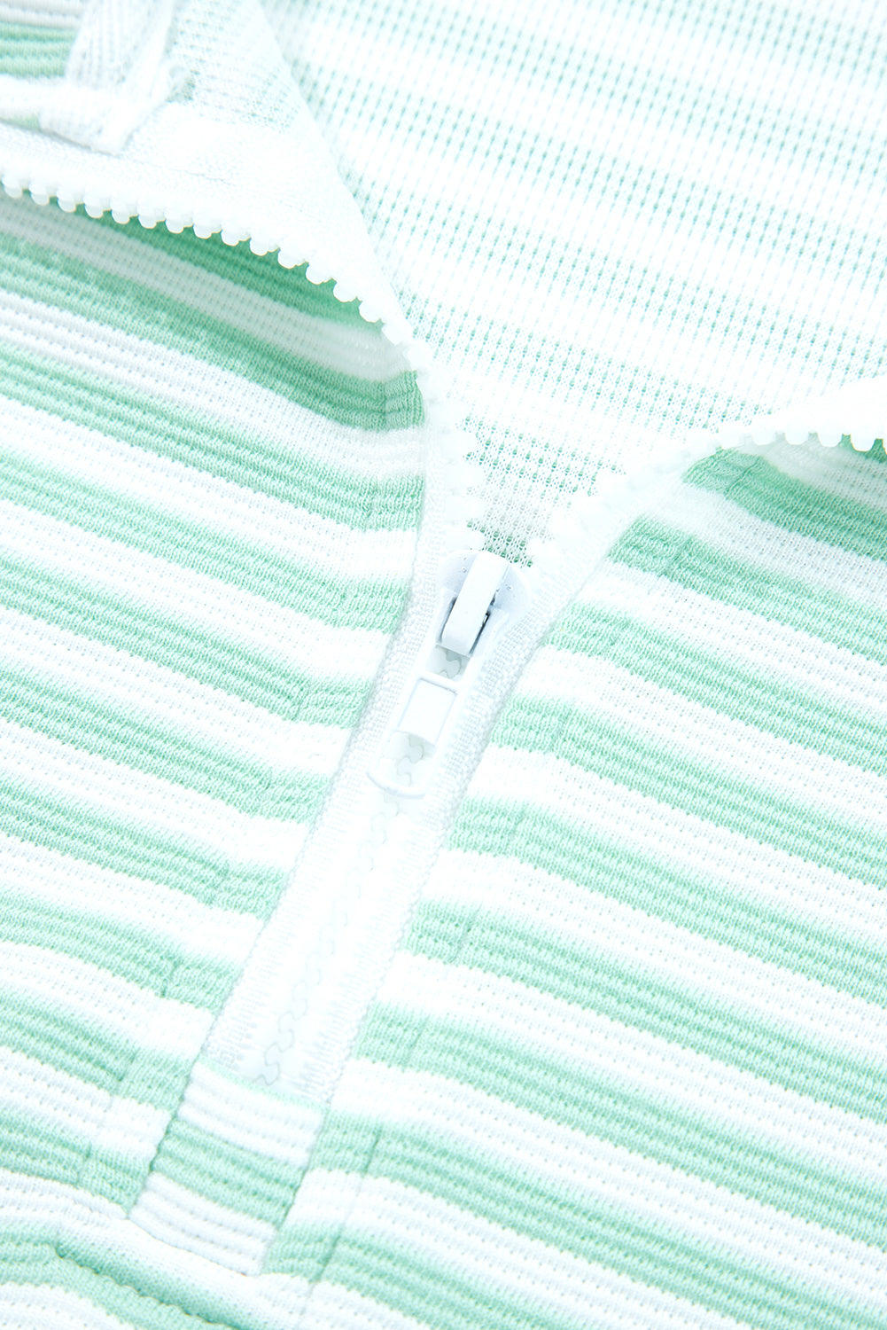 Blue Stripe Quarter Zip Collar Pullover Long Sleeve Top