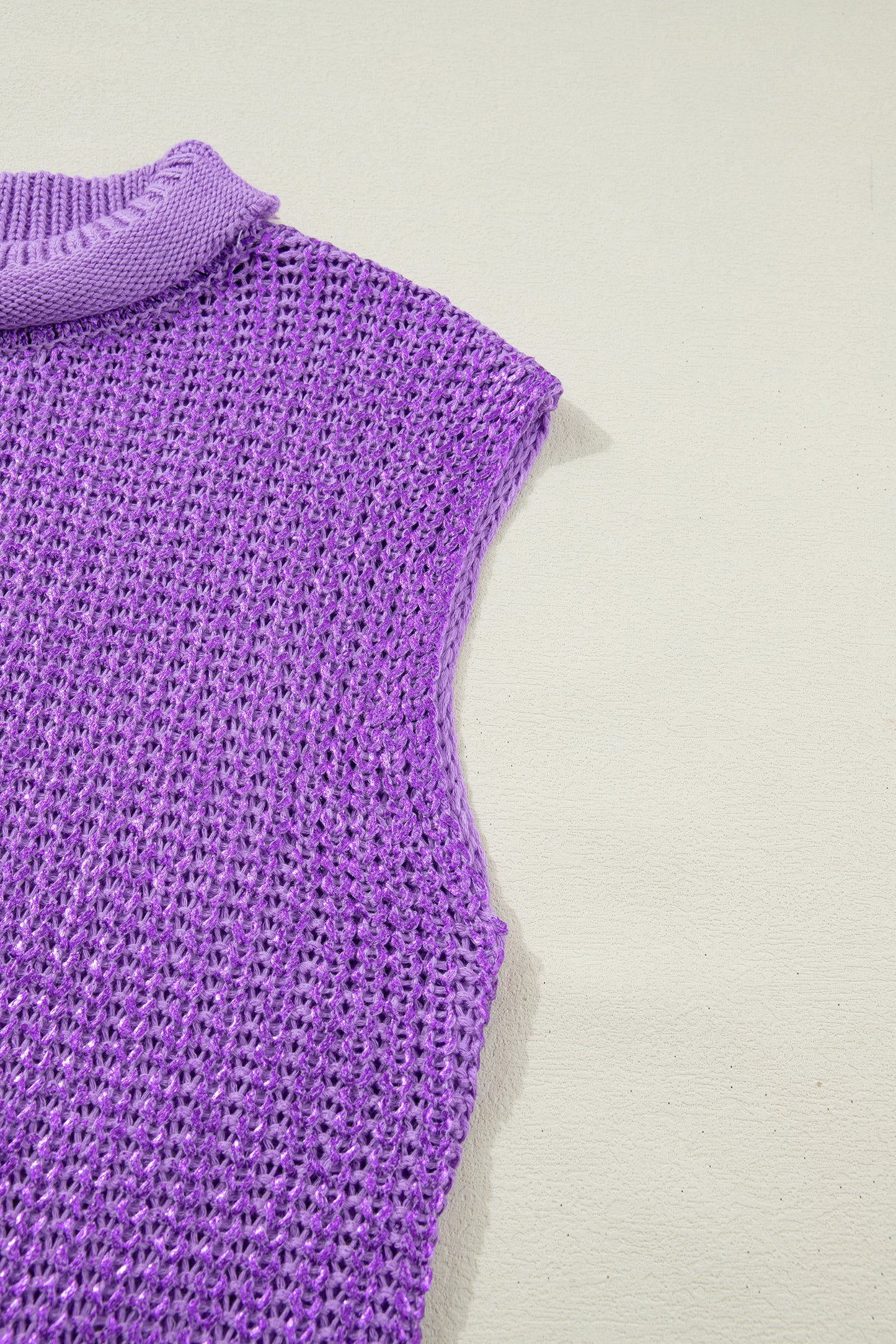 Bright Green Solid Color Knit High Neck Short Sleeve Sweater