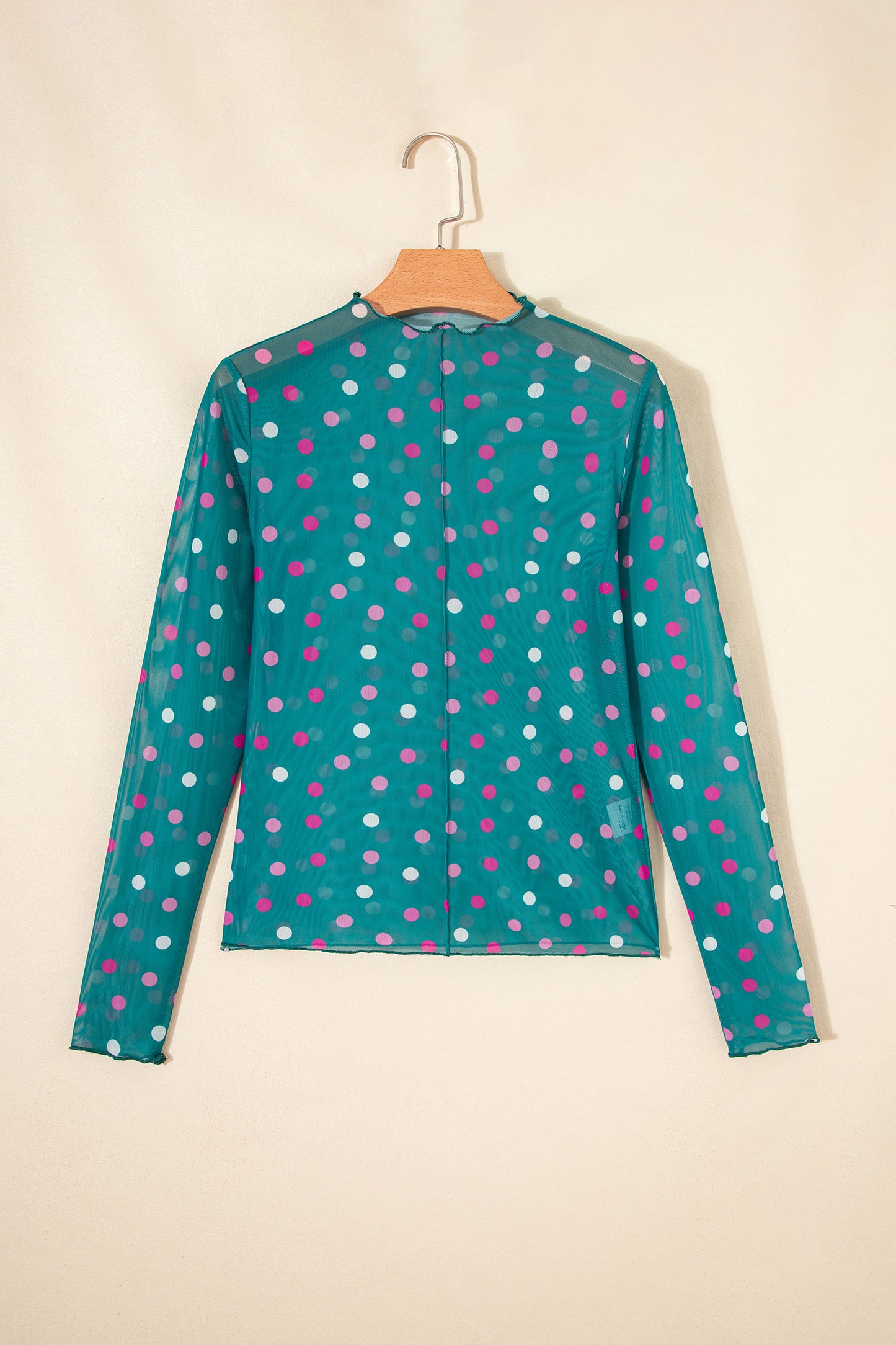 Polka Dot Mesh Long Sleeve Mock Neck Top
