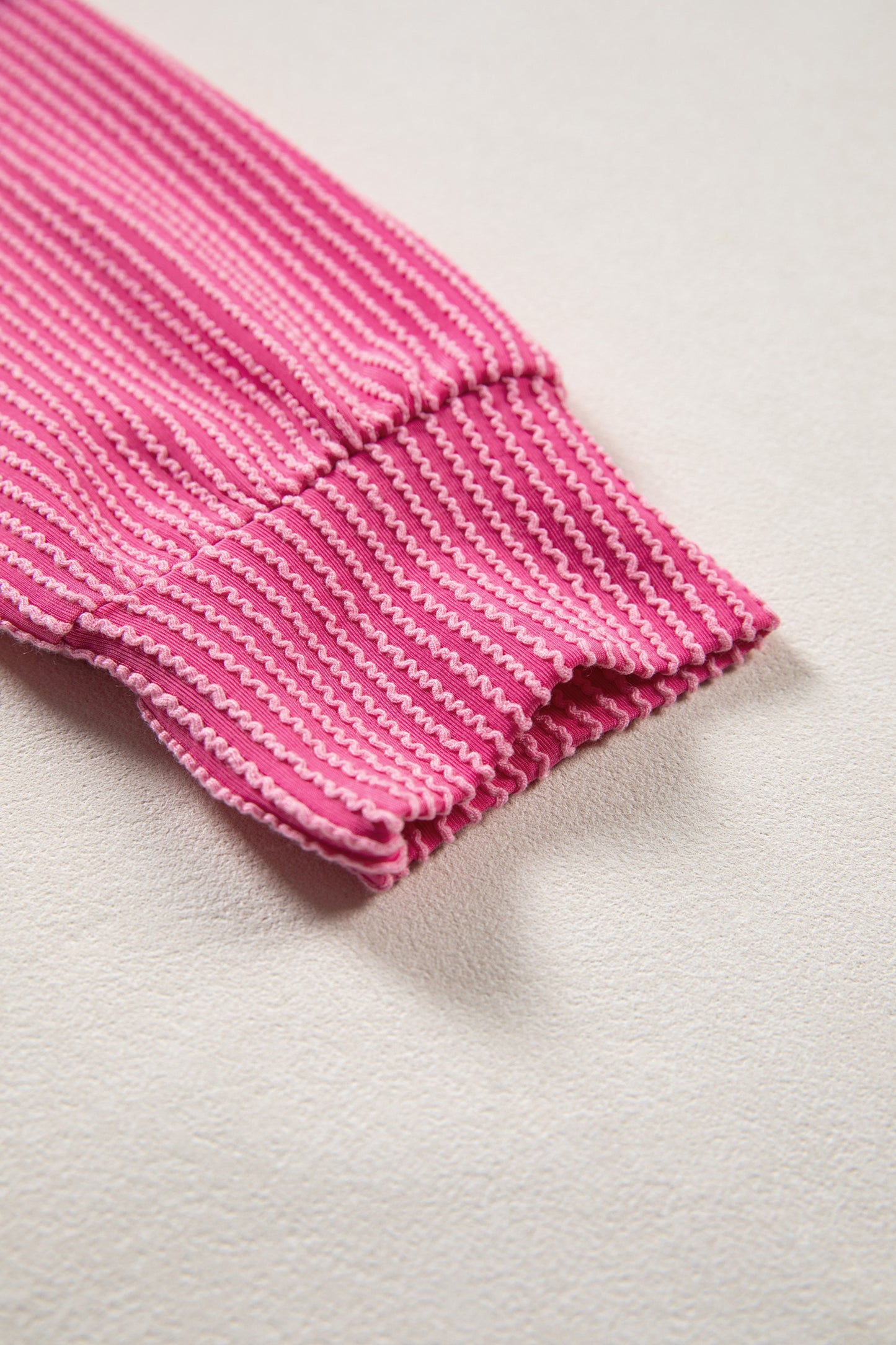 Black Stripe Textured Knit Twisted Rib Contrast Patchwork V Neck Long Sleeve Top