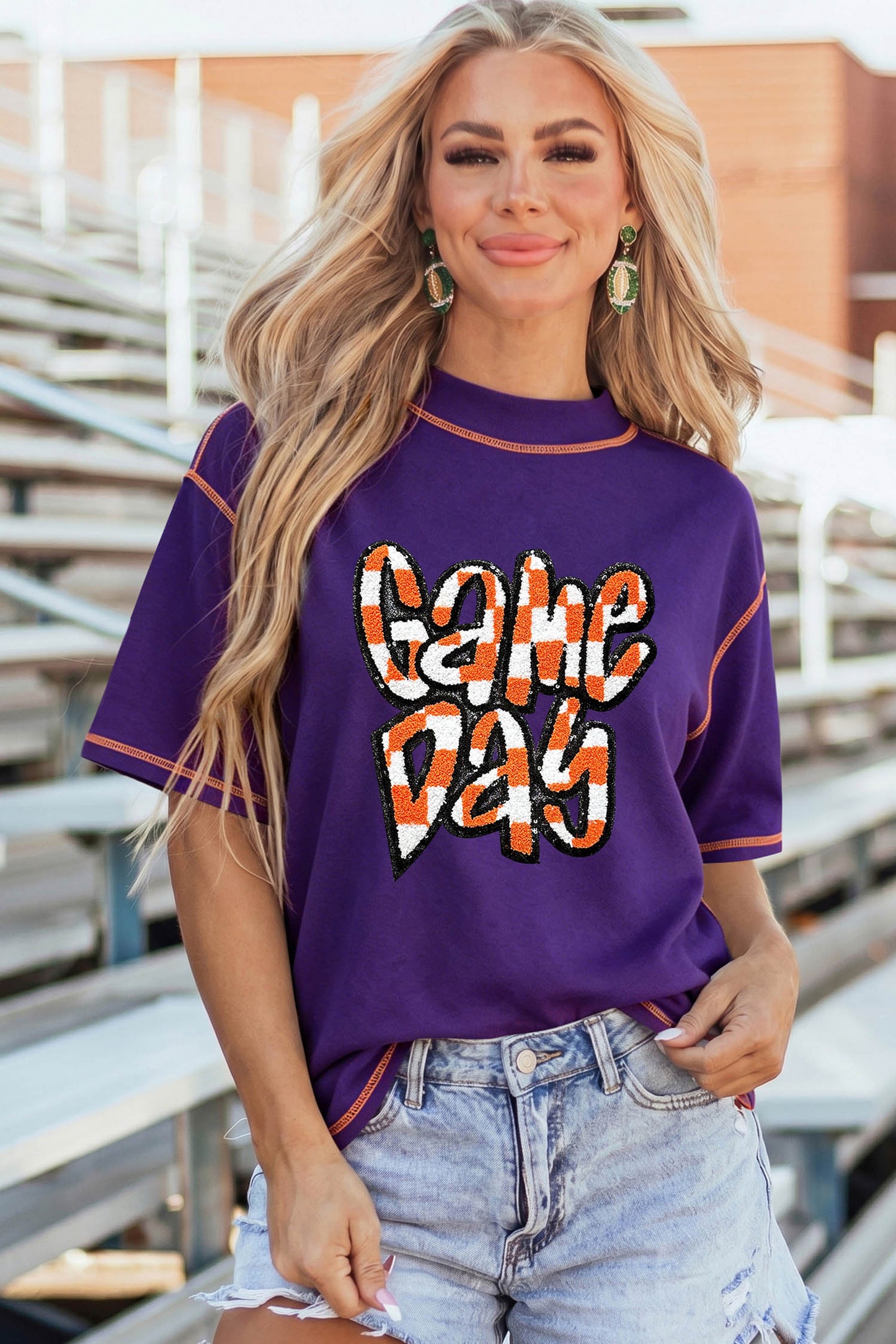 Game Day Cotton Graphic Tee Trendy Football Fan Top