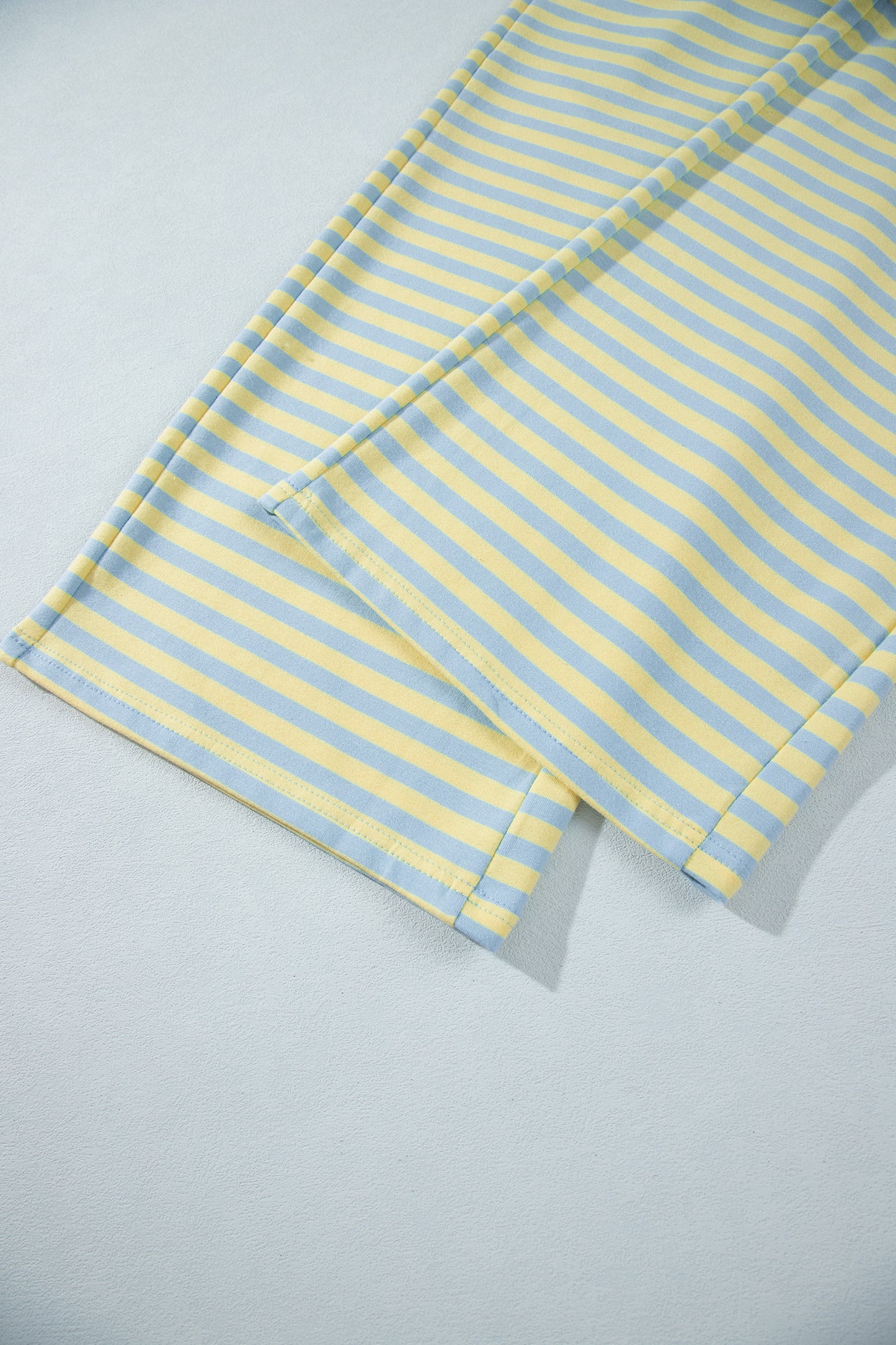 Pink Stripe Colorblock Trim Crew Neck Loose Tee Drawstring Elastic Waist 2pcs Pant Set