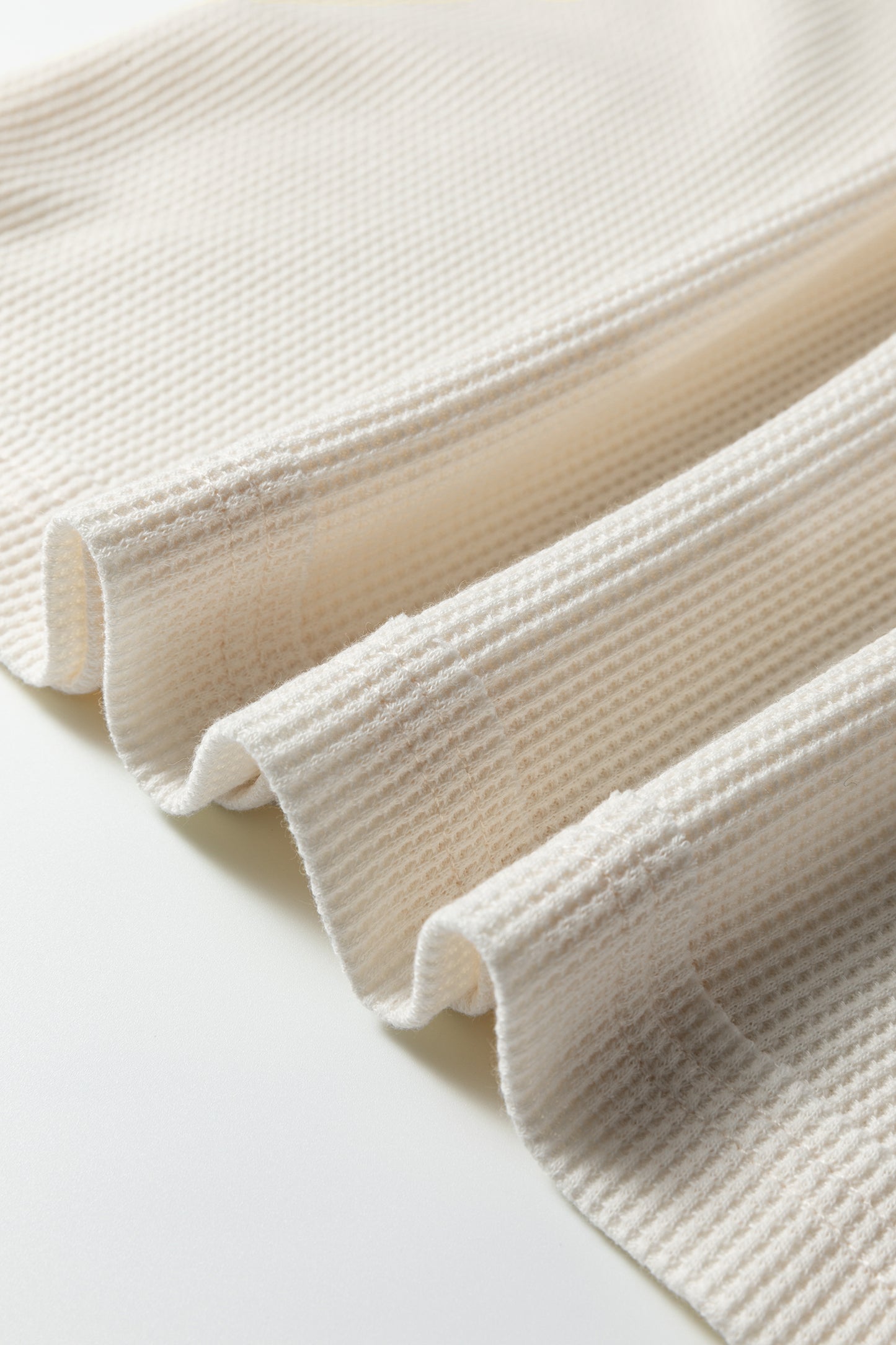 Old Rose Solid Color Waffle Knit Asymmetric Neck Long Sleeve Top