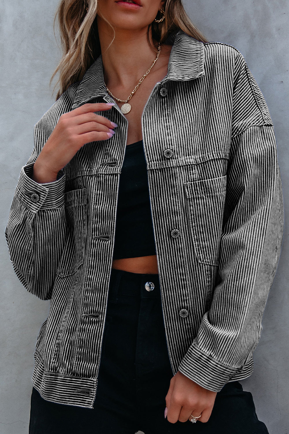 Washed Oversize Pocketed Denim Jacket